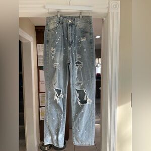 SHEIN Distressed Blue Boyfriend Jeans